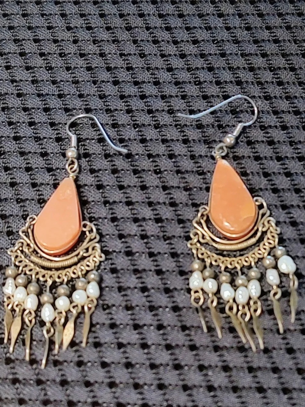 Bohemian Orange/Peachy Teardrop Dangle Earrings